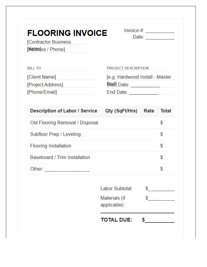 Flooring Labor Invoice Template