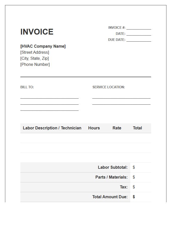 HVAC Contractor Labor Invoice Template