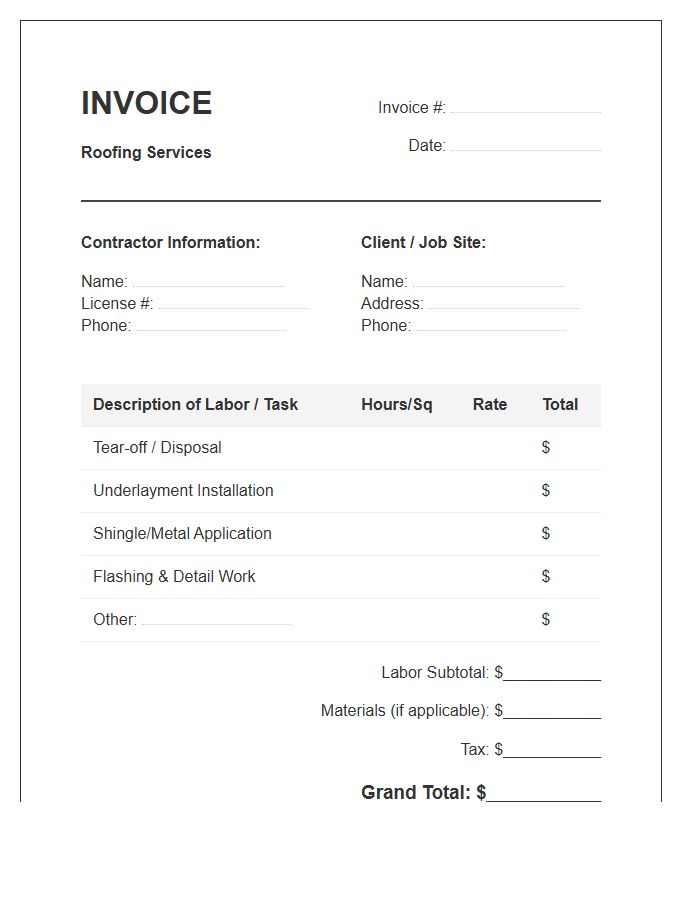 Roofing Labor Invoice Template