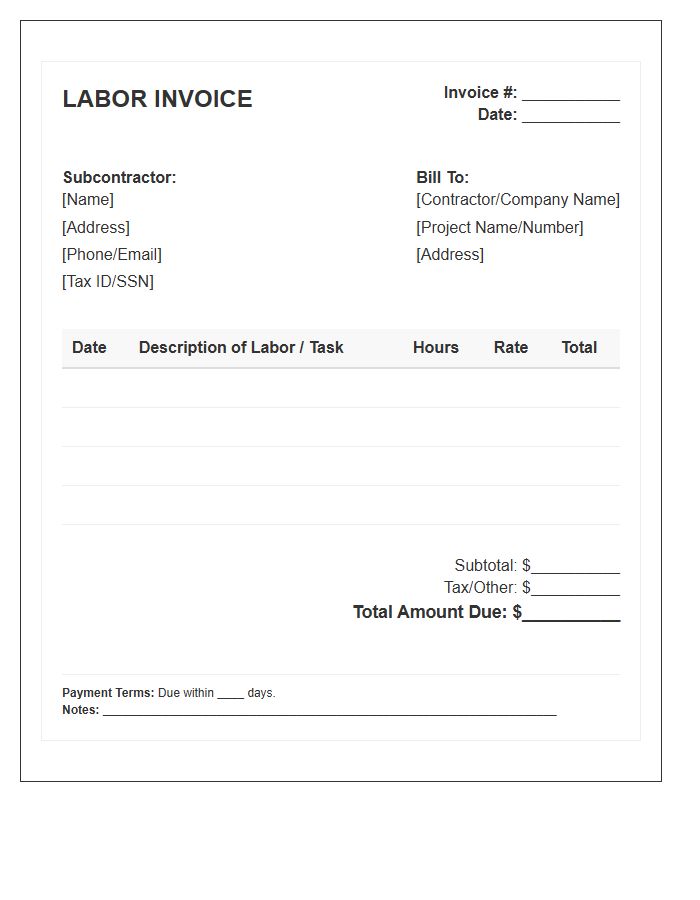 Subcontractor Labor Invoice Template