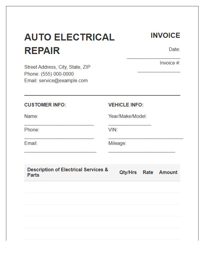 Auto Electrical System Repair Invoice Template