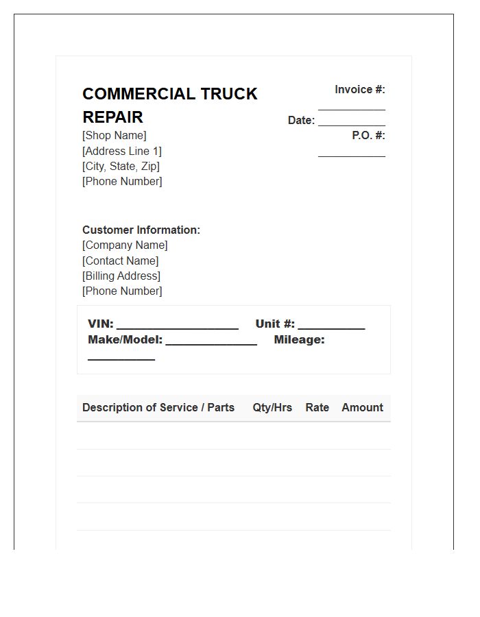 Commercial Truck Repair Invoice Template