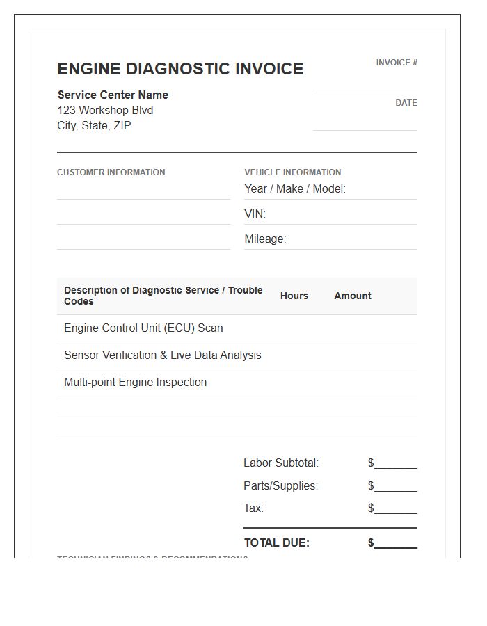 Engine Diagnostic Service Invoice Template