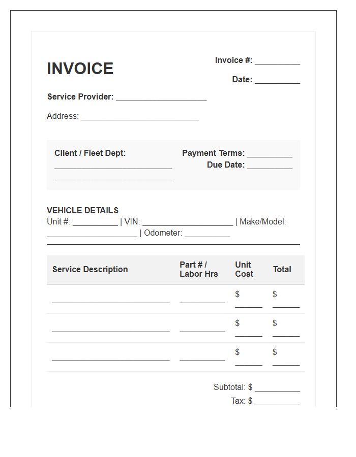 Fleet Maintenance Management Invoice Template
