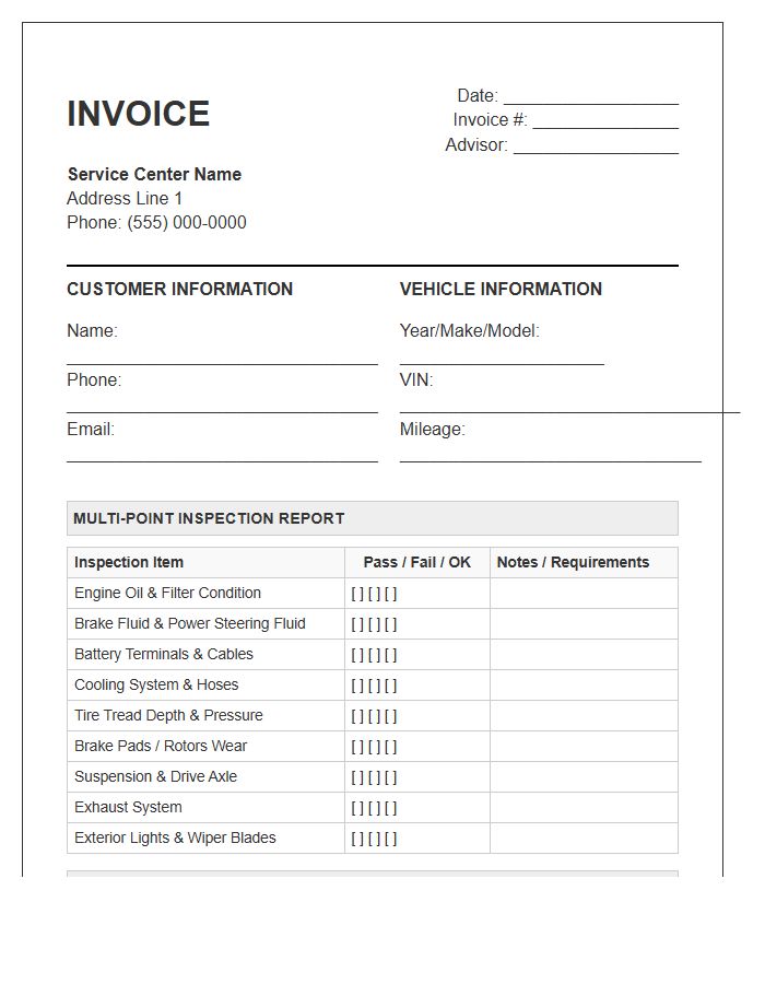Multi Point Vehicle Inspection Invoice Template