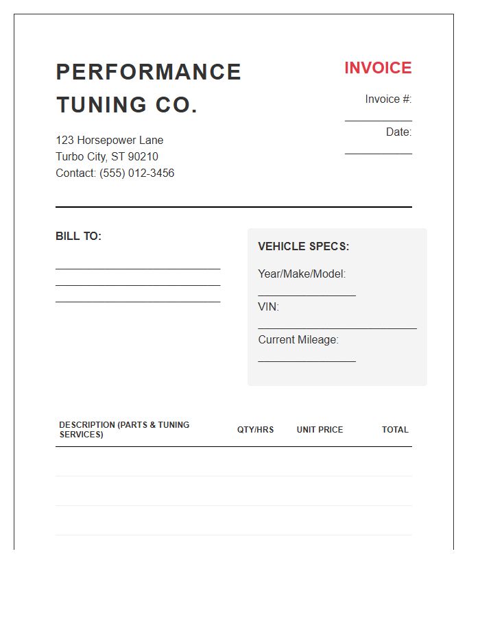 Performance Tuning Shop Invoice Template