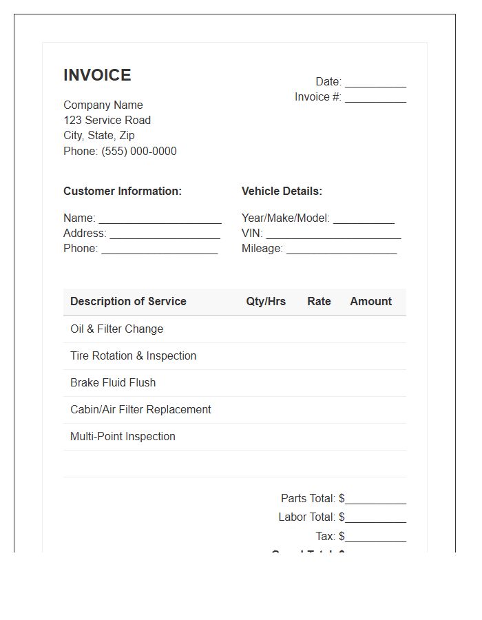 Routine Car Maintenance Invoice Template