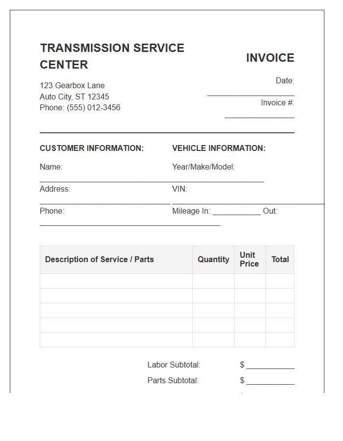 Transmission Service Center Billing Invoice Template