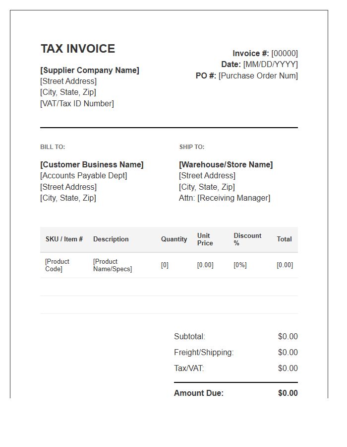 B2B Wholesale Product Supply Invoice Template