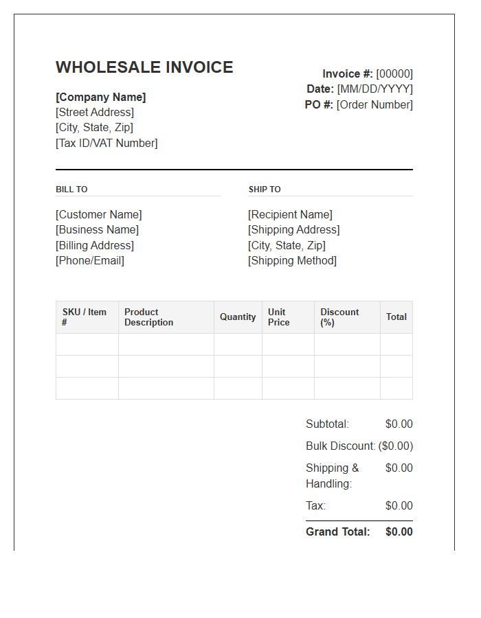 Bulk Order Wholesale Product Supply Invoice Template