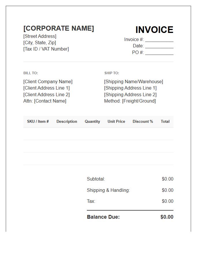 Corporate Wholesale Product Supply Invoice Template