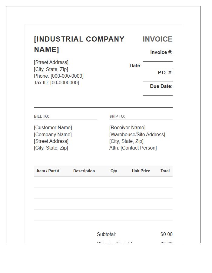 Industrial Wholesale Product Supply Invoice Template