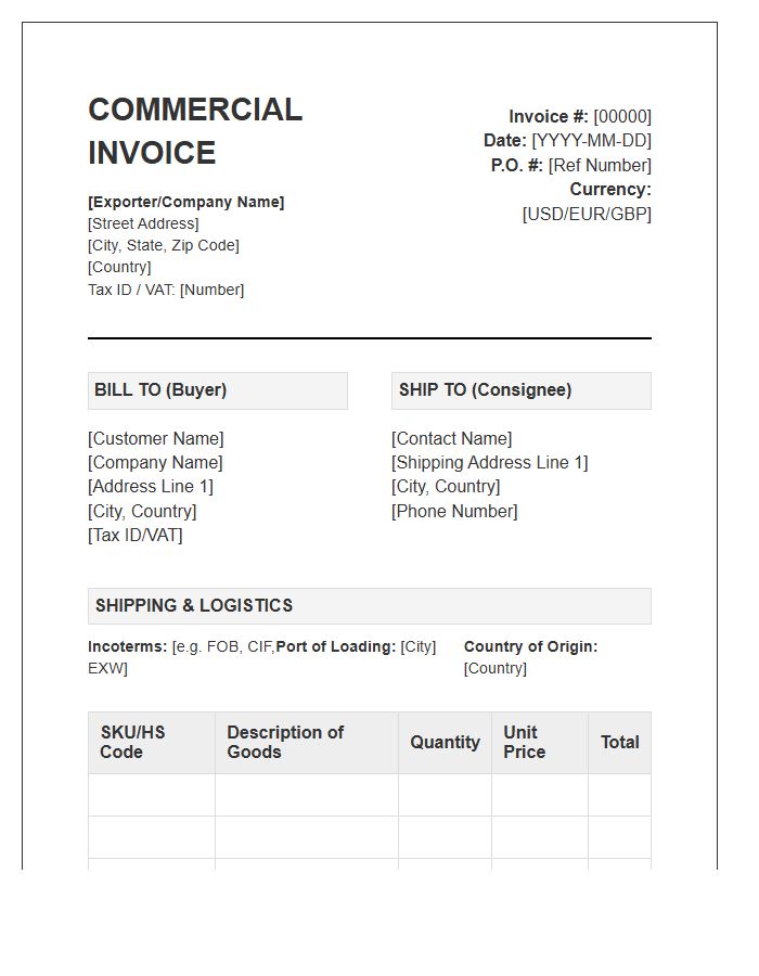 International Wholesale Product Supply Invoice Template