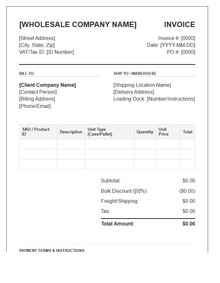 Large Scale Wholesale Product Supply Invoice Template