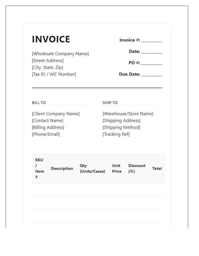 Professional Wholesale Product Supply Invoice Template
