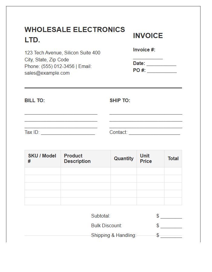 Wholesale Electronic Product Supply Invoice Template