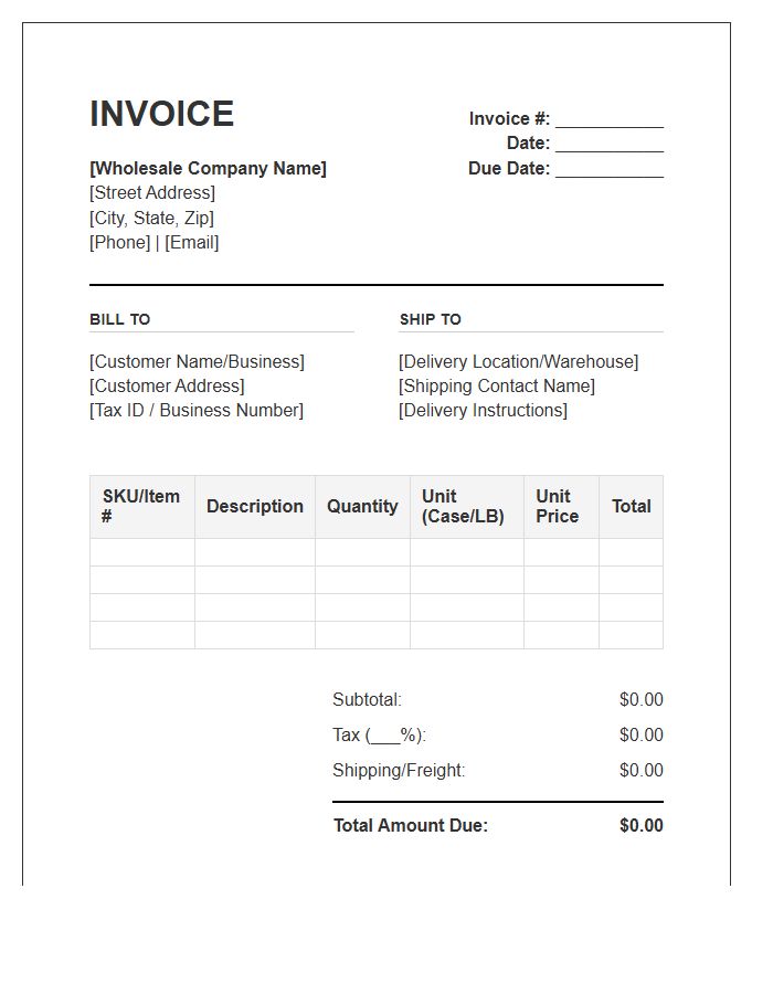 Wholesale Food Product Supply Invoice Template