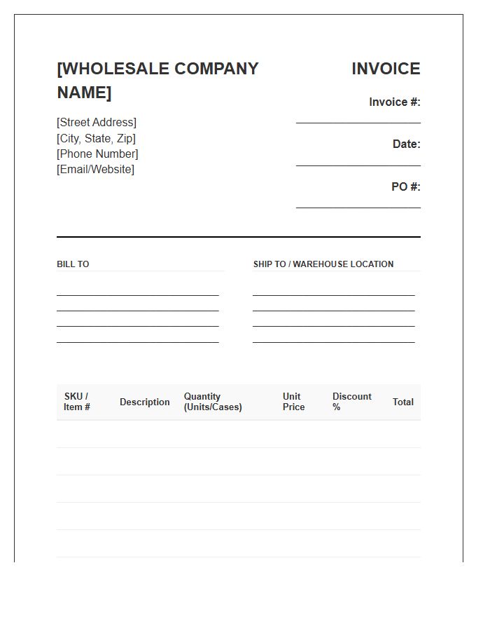 Wholesale Inventory Product Supply Invoice Template