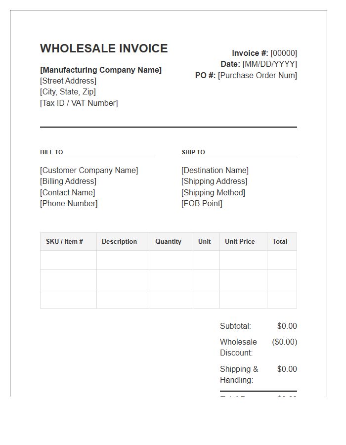 Wholesale Manufacturing Product Supply Invoice Template