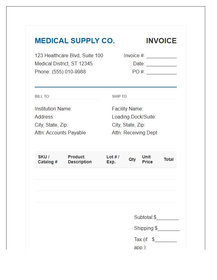 Wholesale Medical Product Supply Invoice Template