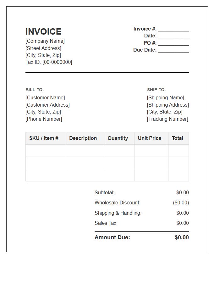 Wholesale Product Supply Distribution Invoice Template