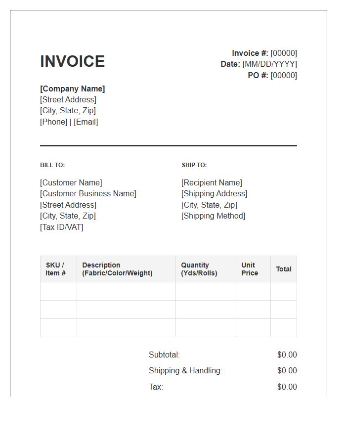 Wholesale Textile Product Supply Invoice Template
