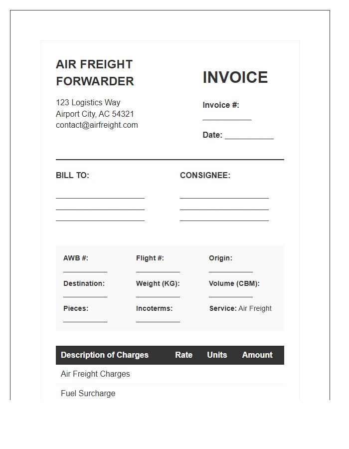 Air Freight Forwarder Service Invoice Template