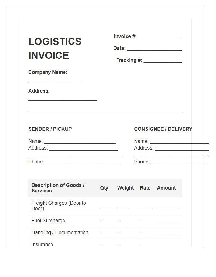 Door To Door Freight Logistic Invoice Template