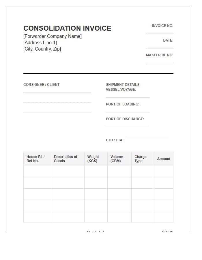 Freight Forwarding Consolidation Invoice Template