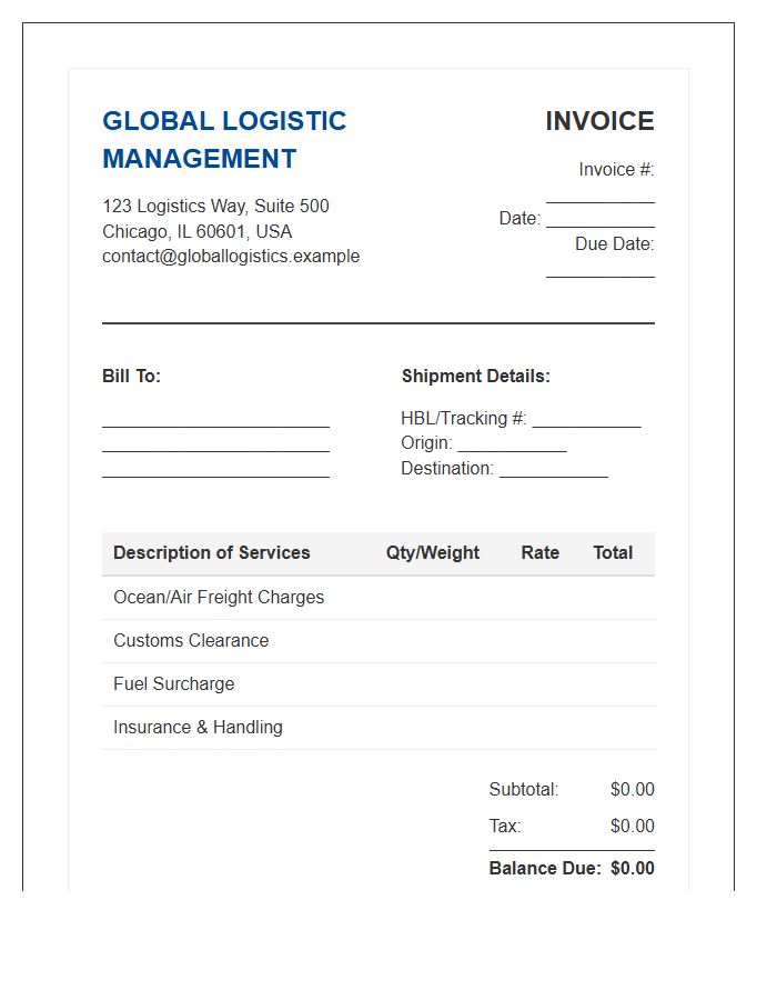 Global Logistic Management Invoice Template