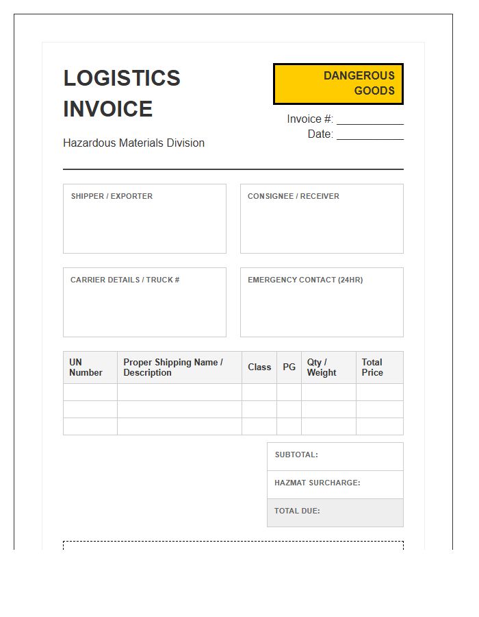 Hazardous Materials Logistic Invoice Template
