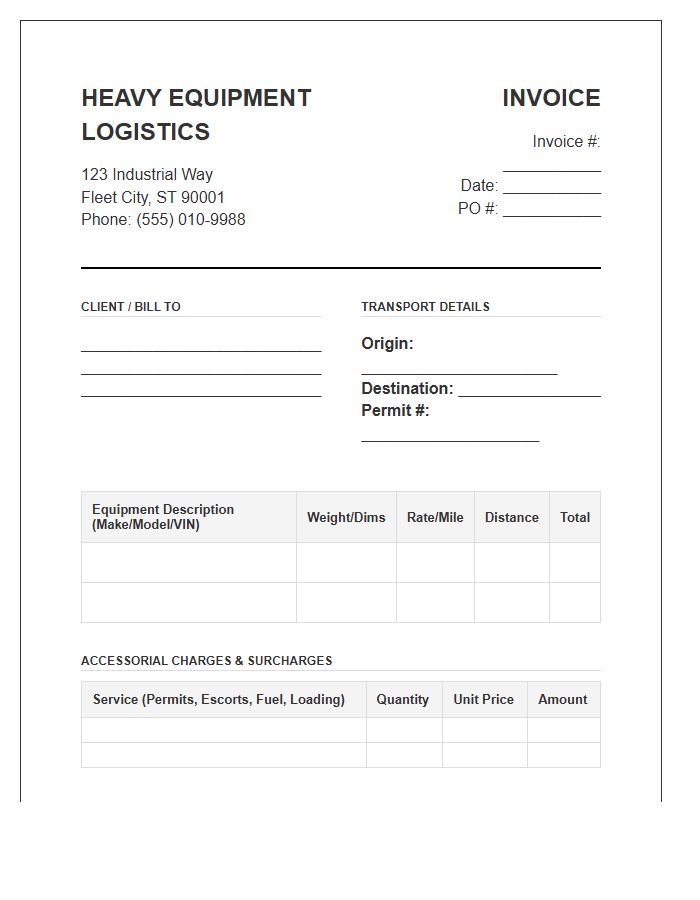 Heavy Equipment Logistic Invoice Template