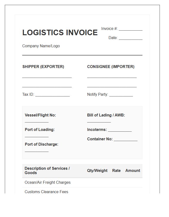 Import Export Logistic Invoice Template