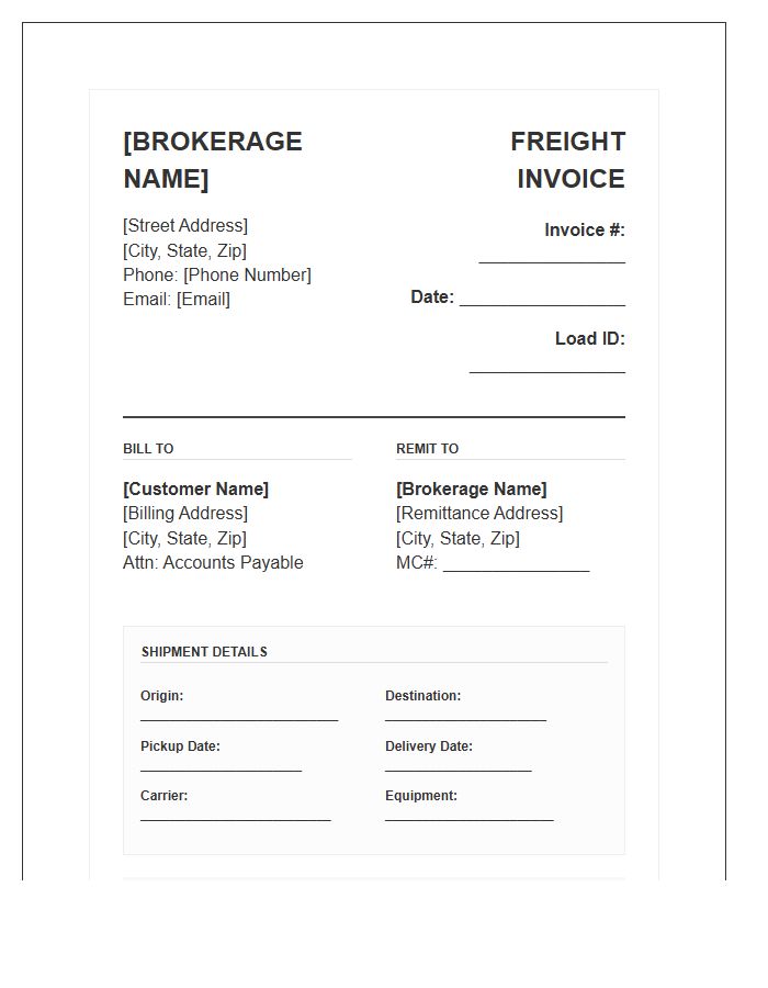 Logistic Brokerage Freight Invoice Template