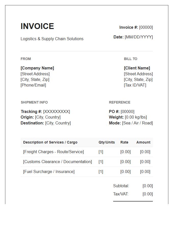 Supply Chain Logistic Invoice Template