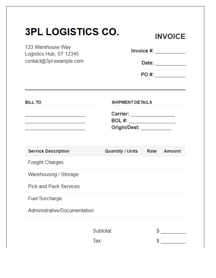 Third Party Logistic Invoice Template