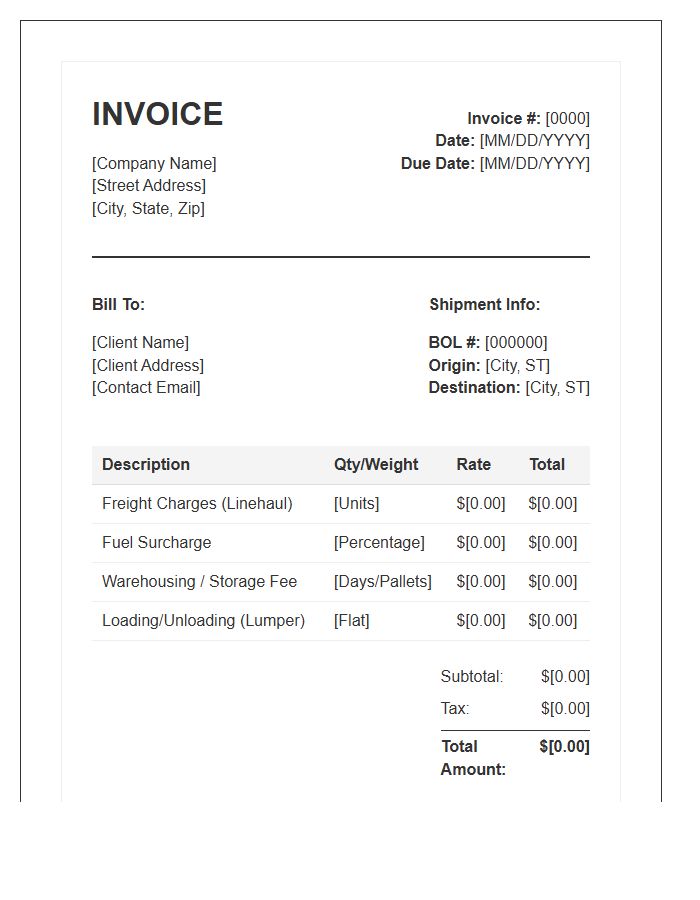 Warehousing And Freight Logistic Invoice Template