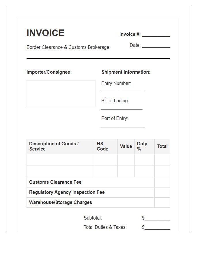 Border Clearance Invoice Template For Goods