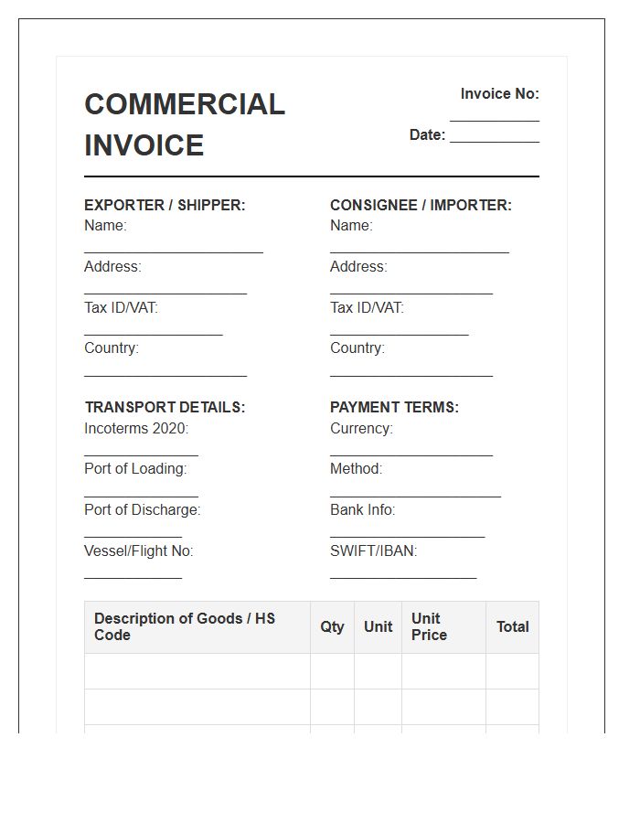 Foreign Trade Transaction Invoice Template