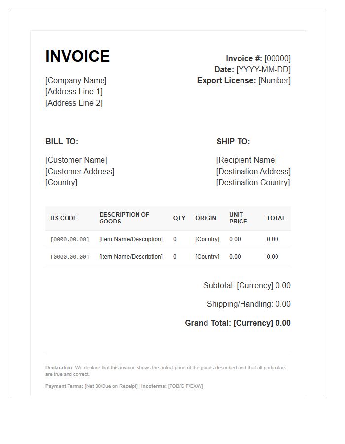 Harmonized System Code Invoice Template