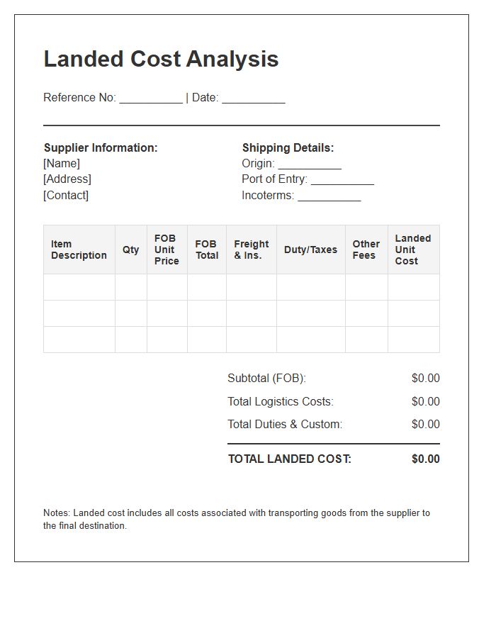 Landed Cost Analysis Invoice Template