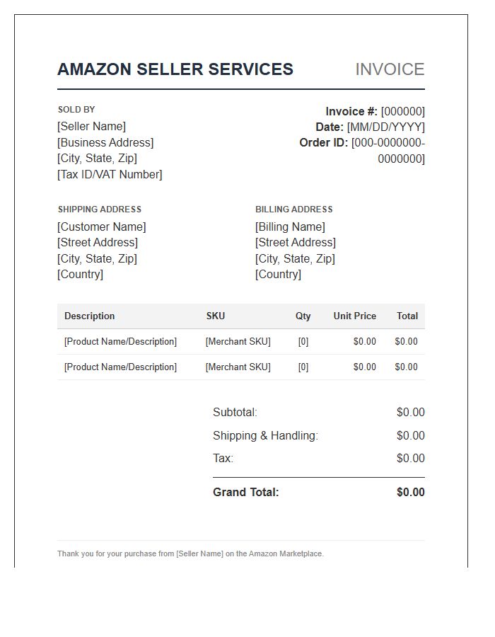 Amazon Seller Fulfillment Service Invoice Template
