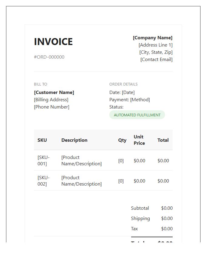 Automated E-commerce Order Fulfillment Invoice Template