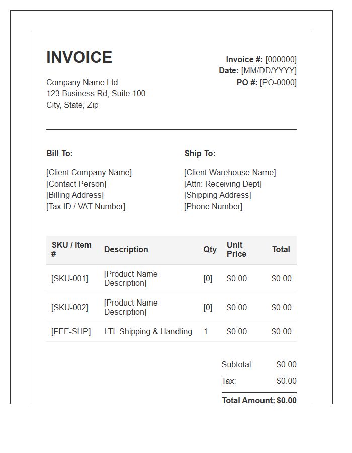 B2B E-commerce Order Fulfillment Invoice Template