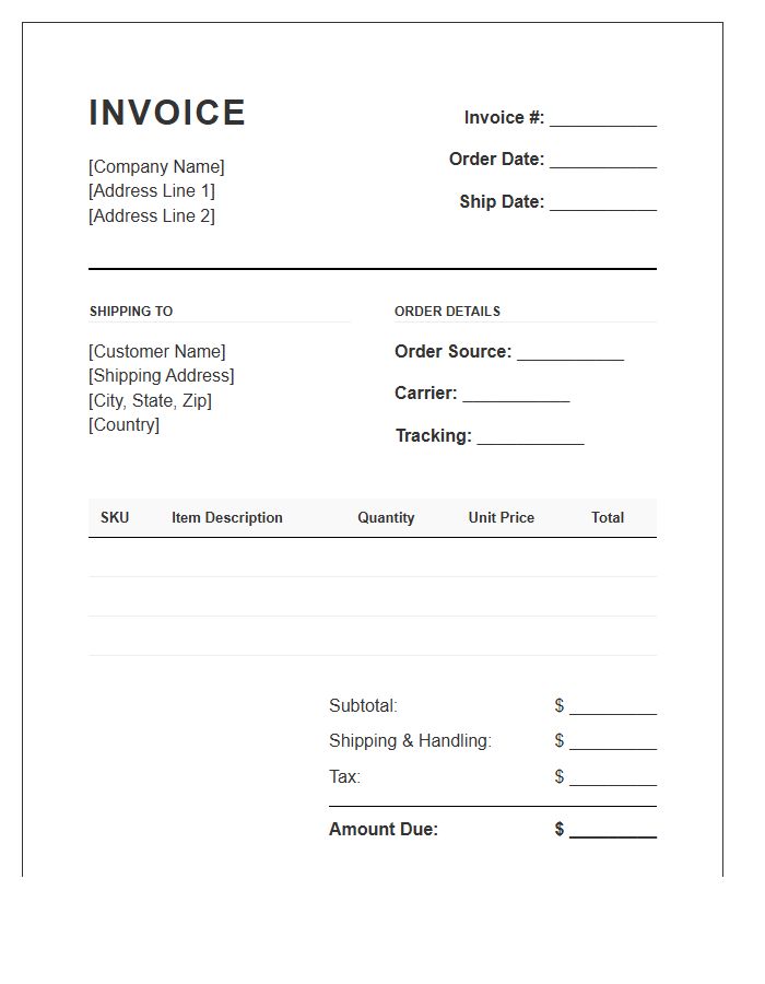 Direct To Consumer Fulfillment Invoice Template