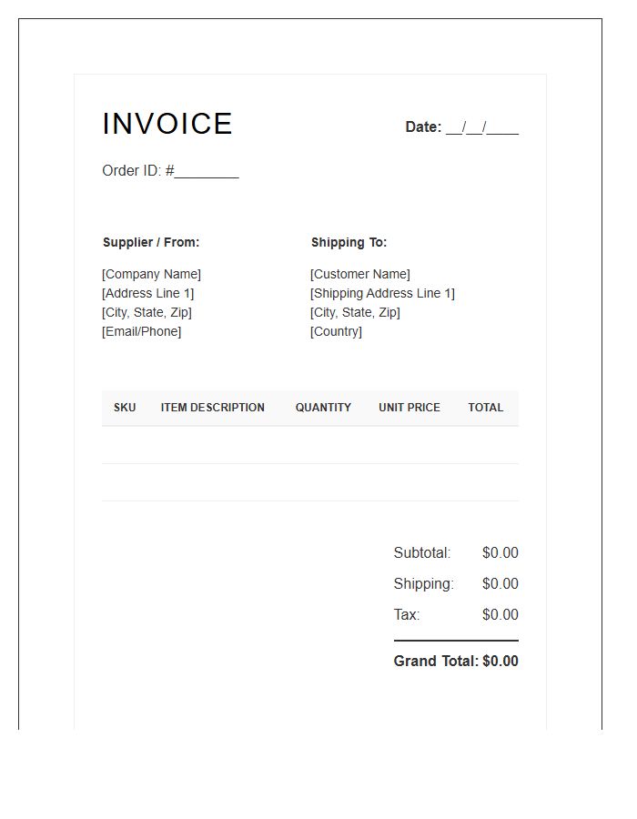 Dropshipping Order Fulfillment Invoice Template
