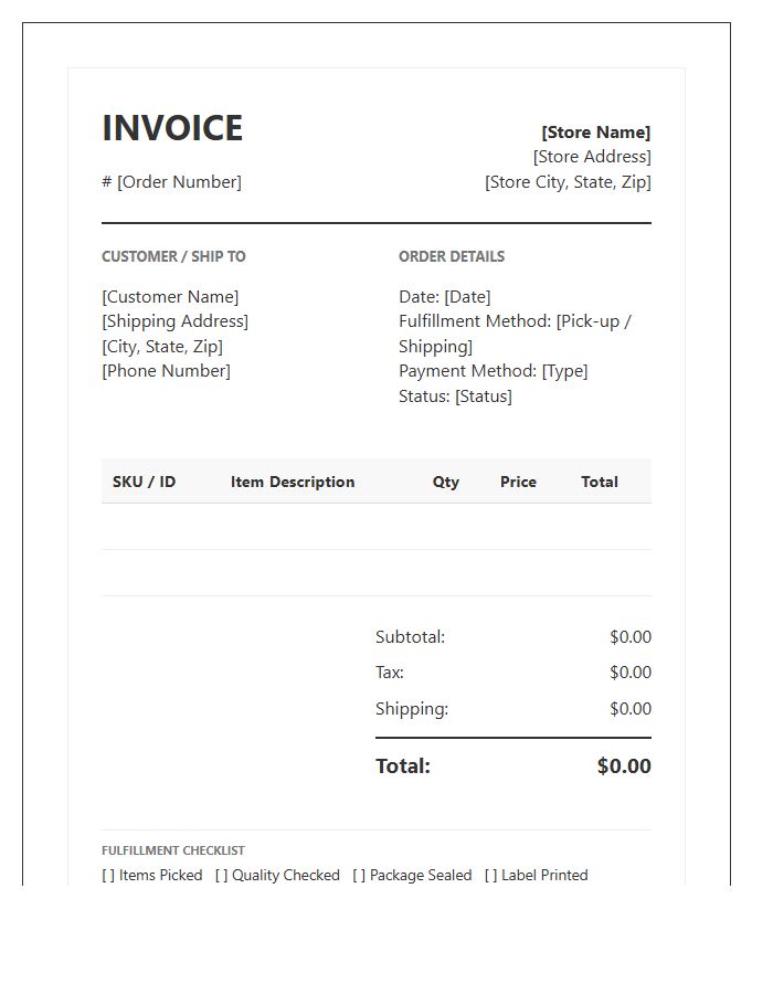 Integrated Store Fulfillment Invoice Template