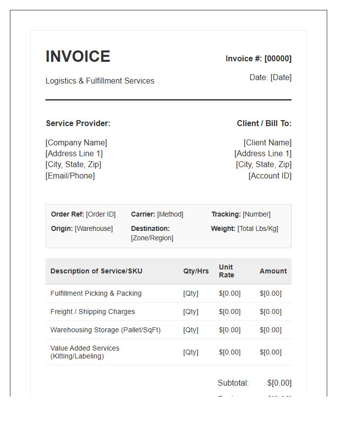Specialized Logistics Order Fulfillment Invoice Template