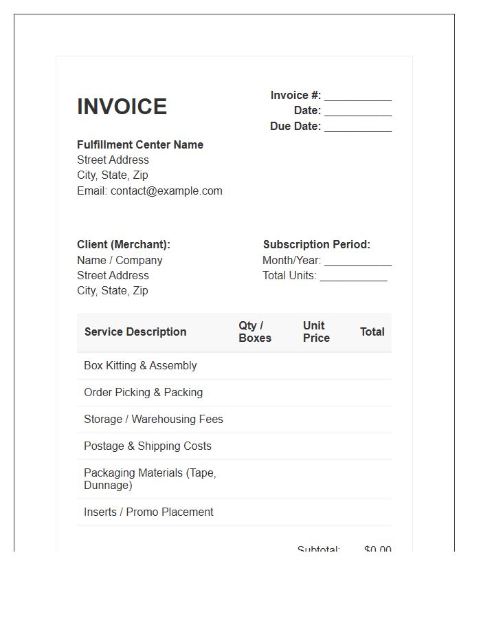 Subscription Box Fulfillment Invoice Template