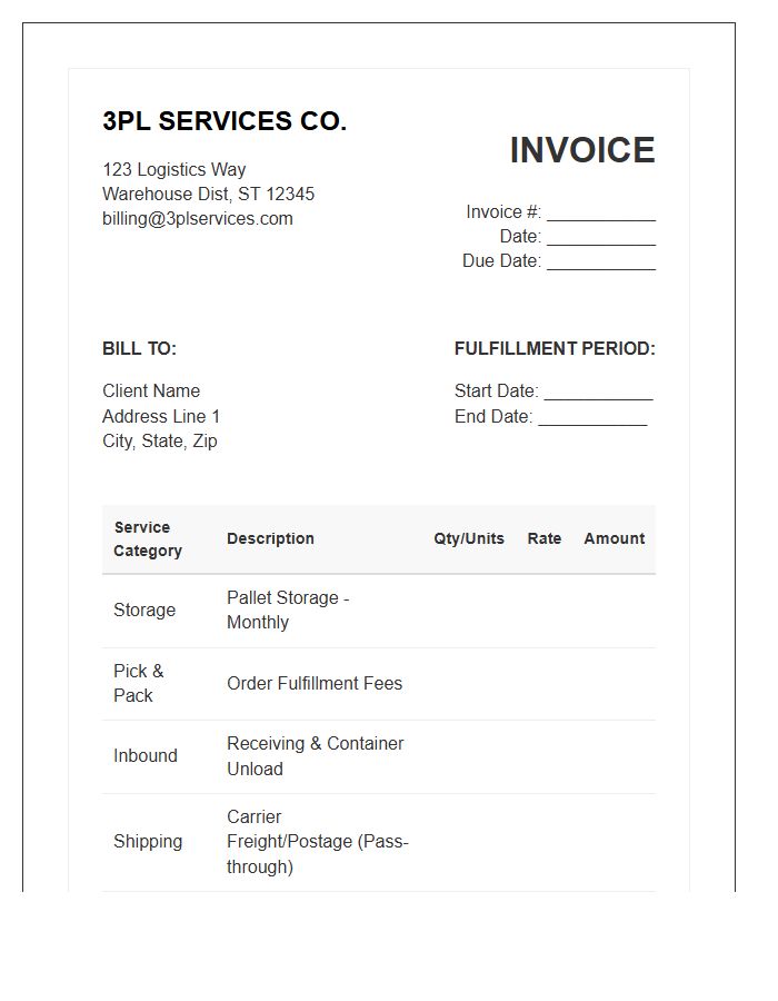 Third Party Logistics Fulfillment Invoice Template